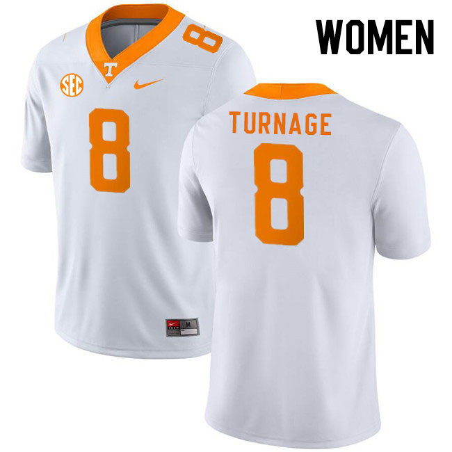 Women #8 Brandon Turnage Tennessee Volunteers College Football Jerseys Stitched Sale-White - Click Image to Close